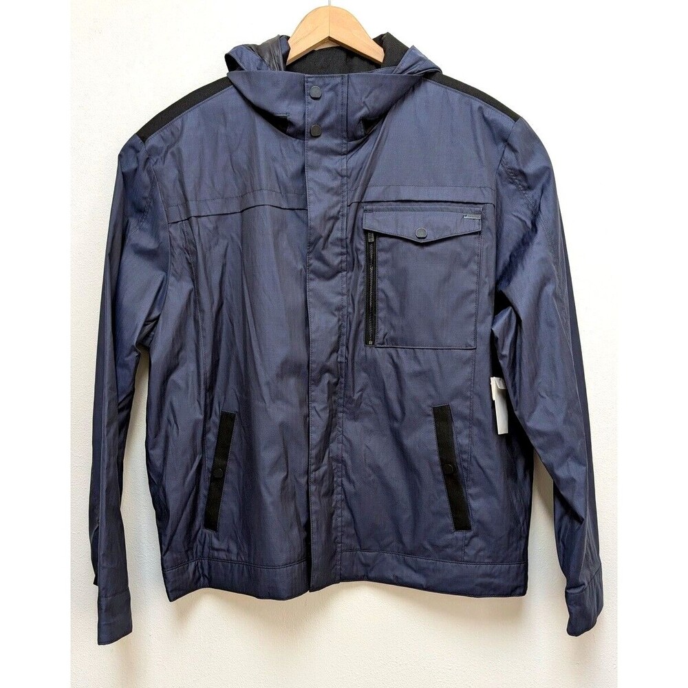 Calvin Klein Mens Sx XXL Zip Front Windbraker Blue Hooded Lightweight Jacket